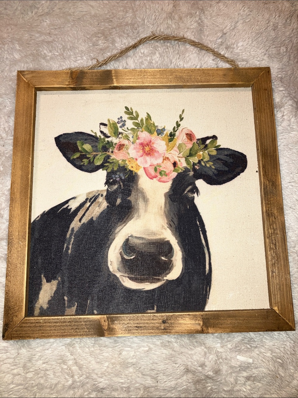 Source Unknown Black and White Floral Cow Art Print